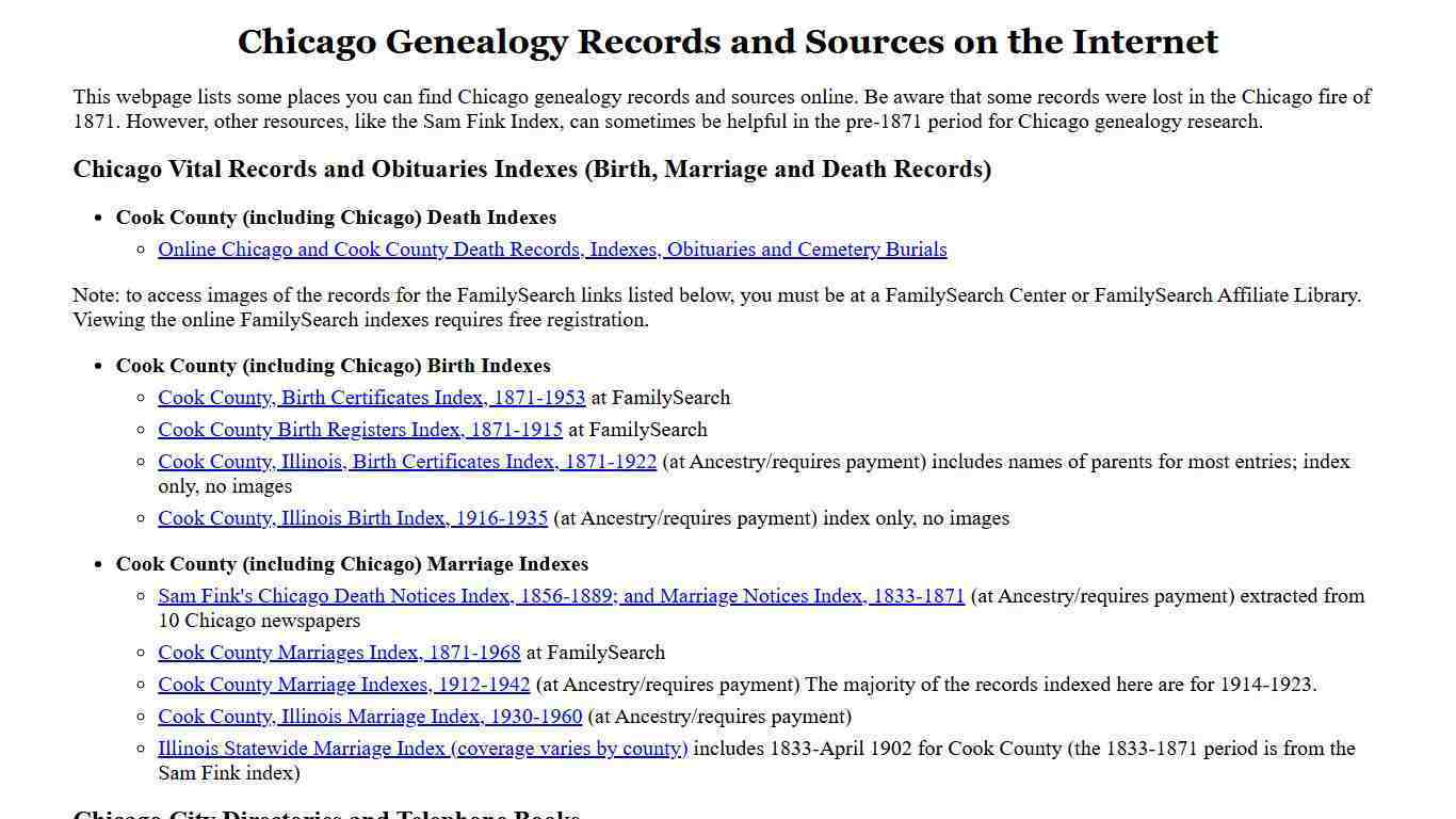 Chicago Genealogy Records and Sources on the Internet