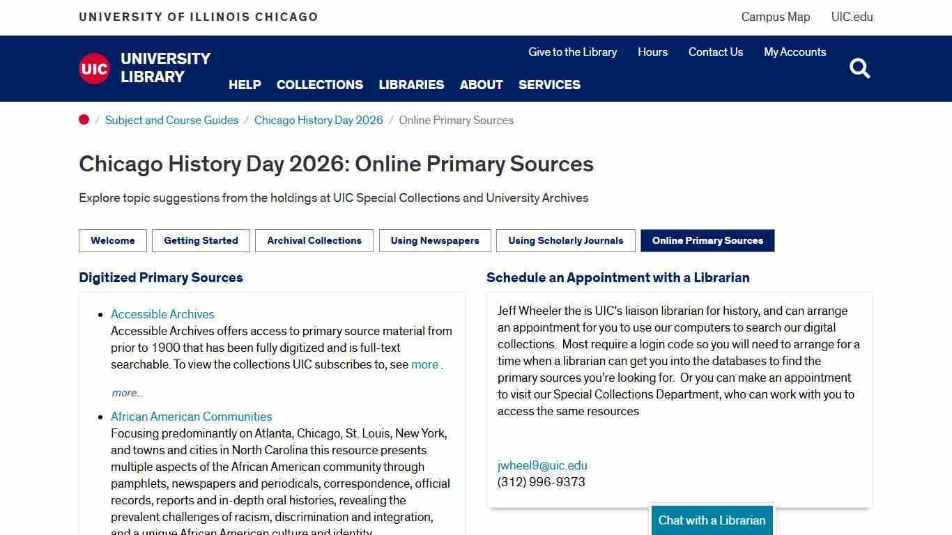 Online Primary Sources - Chicago History Day 2026 - Subject and Course Guides at University of Illinois at Chicago