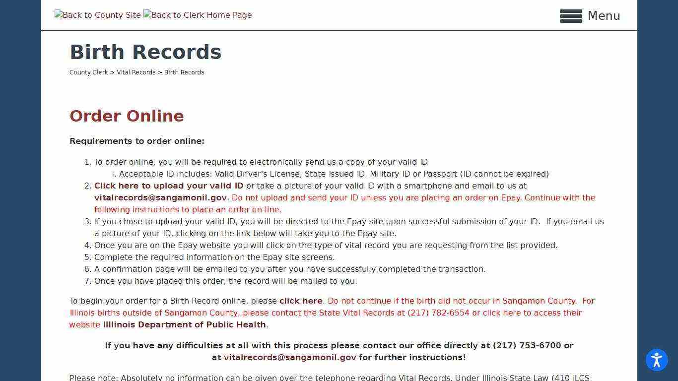 Sangamon County > Departments > A-C > County Clerk > Vital Records > Birth Records