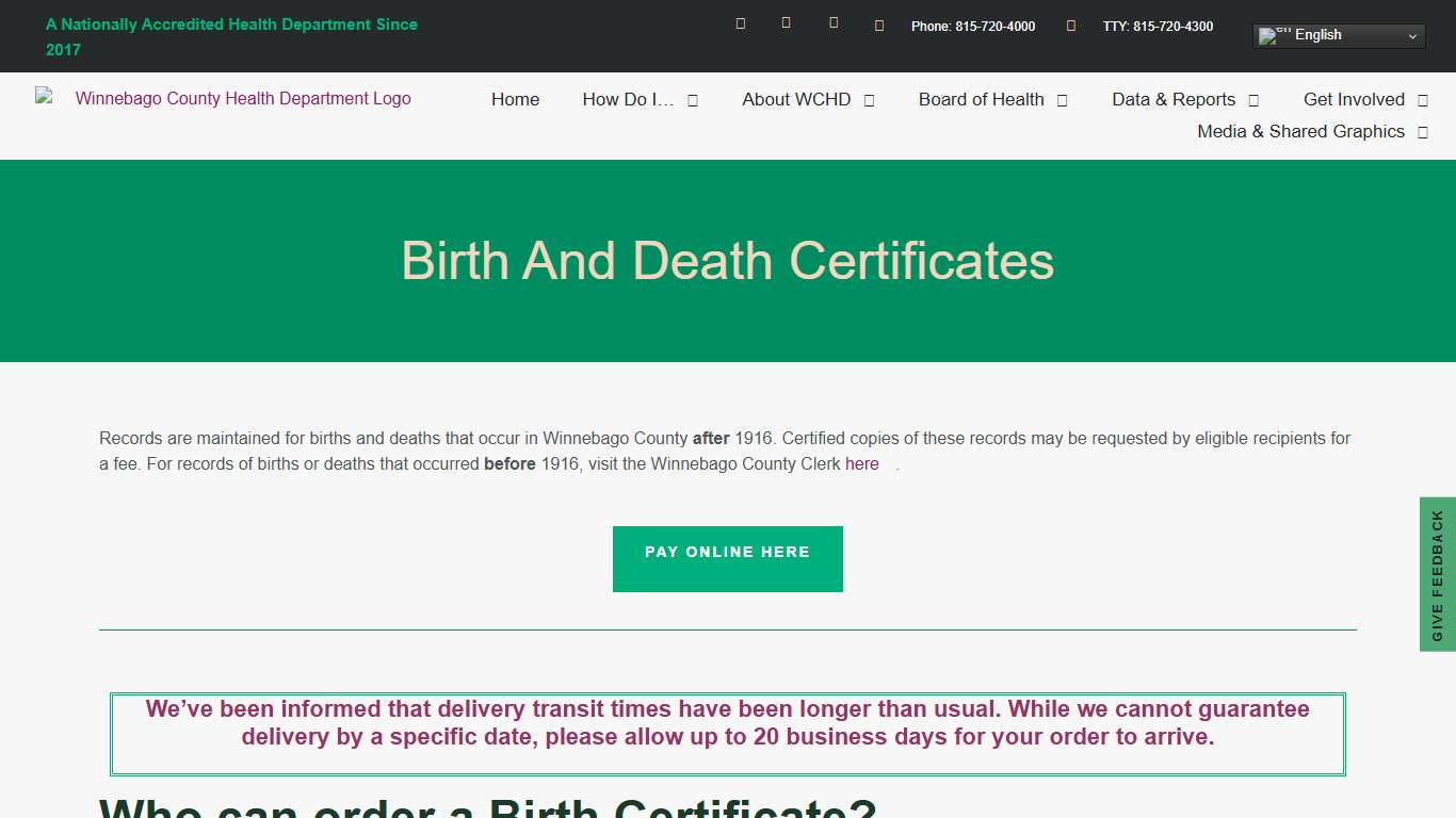 Birth And Death Certificates | WCHD